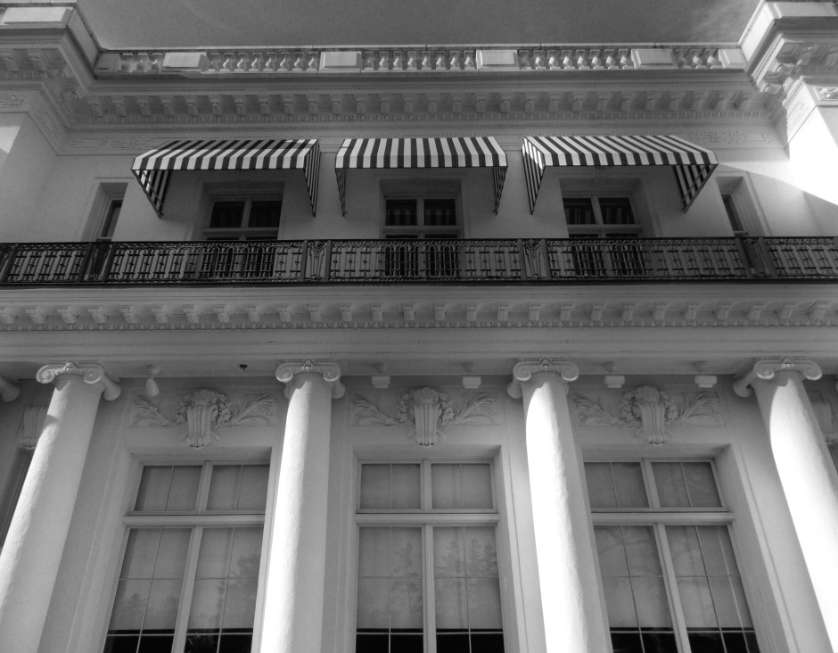 Center Living room and bedroom windows of south facade of Guggenheim Mansion 