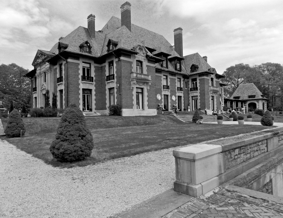 South Facade of Blairsden Mansion. Stairs on right lead to lower level terrace . 