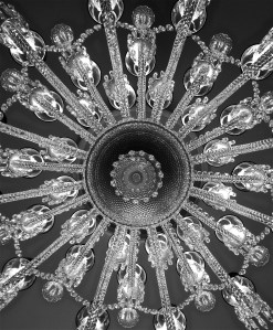 One of two chandeliers in entertaining room