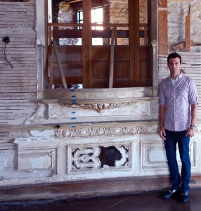 Matthew J. Niewenhous in deteriorated Alster Tower. This was the living space of the Boldts while the castle was being built. 