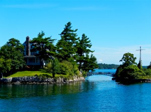 Smallest international bridge in North America. The house sits on a Canadian island and the bridge takes you to a small American island. 