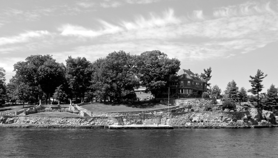 Extensive stone walls adorn this St. Lawrence River mansion 